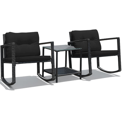 3 Pieces Outdoor Rocking Bistro Set for Garden, Backyard &amp; Poolside-Black