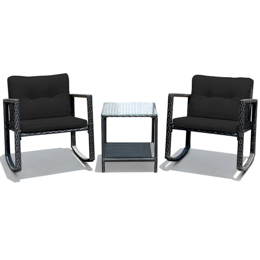 3 Pieces Outdoor Rocking Bistro Set for Garden, Backyard &amp; Poolside-Black