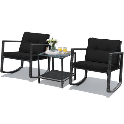 3 Pieces Outdoor Rocking Bistro Set for Garden, Backyard &amp; Poolside-Black