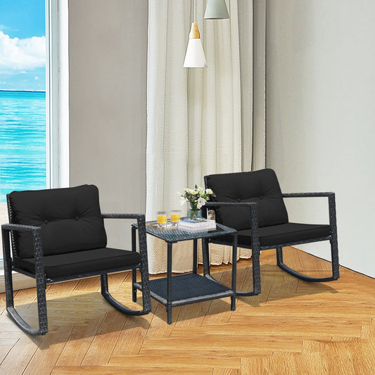 3 Pieces Outdoor Rocking Bistro Set for Garden, Backyard &amp; Poolside-Black