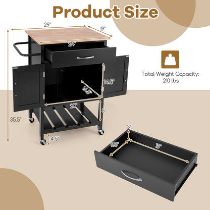 Rolling Kitchen Island Cart with Drawer and 2-Door Storage Cabinet-Black