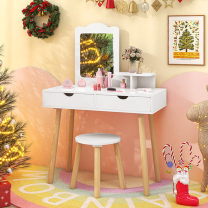 2-in-1 Kids' Vanity Set with 1 Rectangular Mirror & 2 Large Drawers