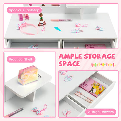 2-in-1 Kids' Vanity Set with 1 Rectangular Mirror & 2 Large Drawers