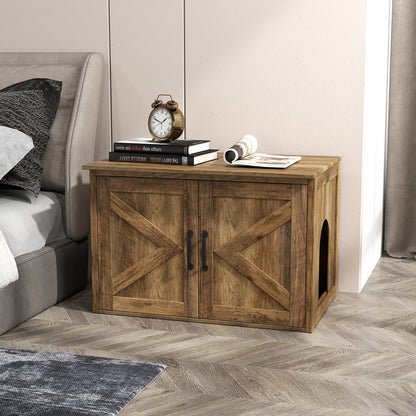 Flip Top Hidden Cat Washroom Furniture with Double Barn Doors, Removable Divider and Middle Entry