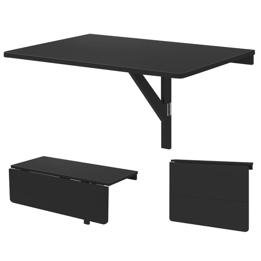 80 x 60 cm Wall Mounted Folding Table Drop-Leaf Floating Writing Desk-Black