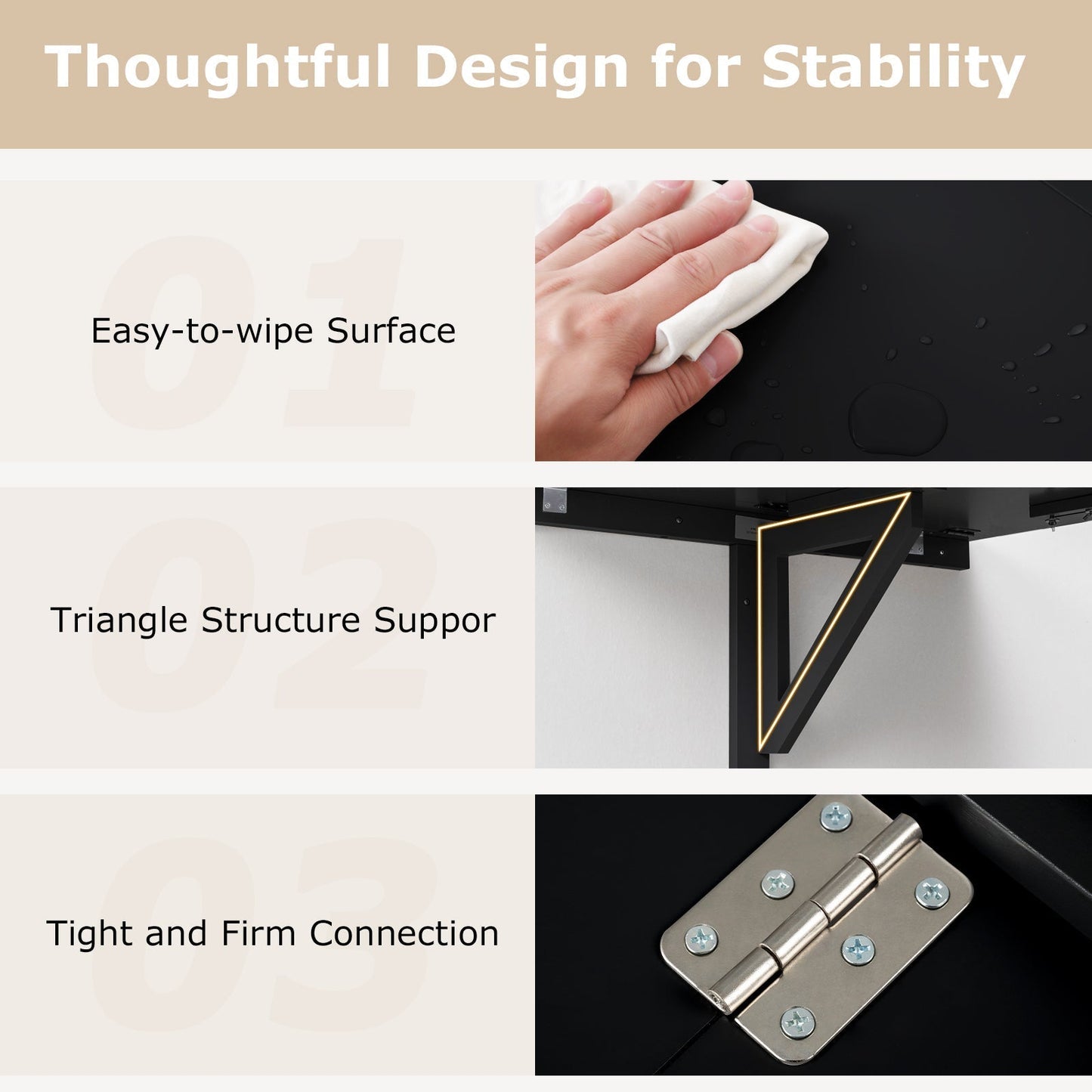 80 x 60 cm Wall Mounted Folding Table Drop-Leaf Floating Writing Desk-Black