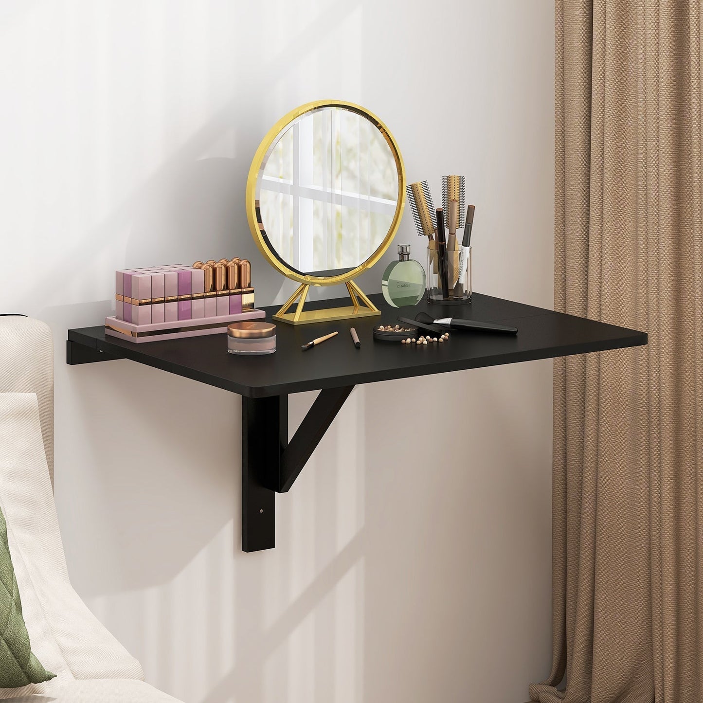 80 x 60 cm Wall Mounted Folding Table Drop-Leaf Floating Writing Desk-Black
