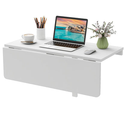 80 x 60 cm Wall Mounted Folding Table Drop-Leaf Floating Writing Desk-White