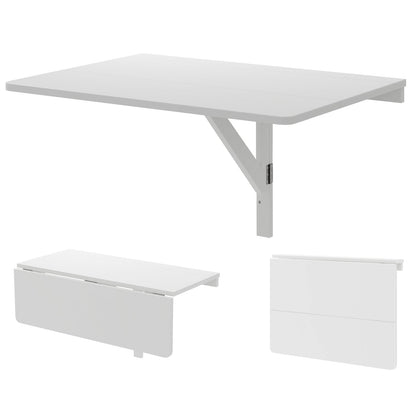 80 x 60 cm Wall Mounted Folding Table Drop-Leaf Floating Writing Desk-White