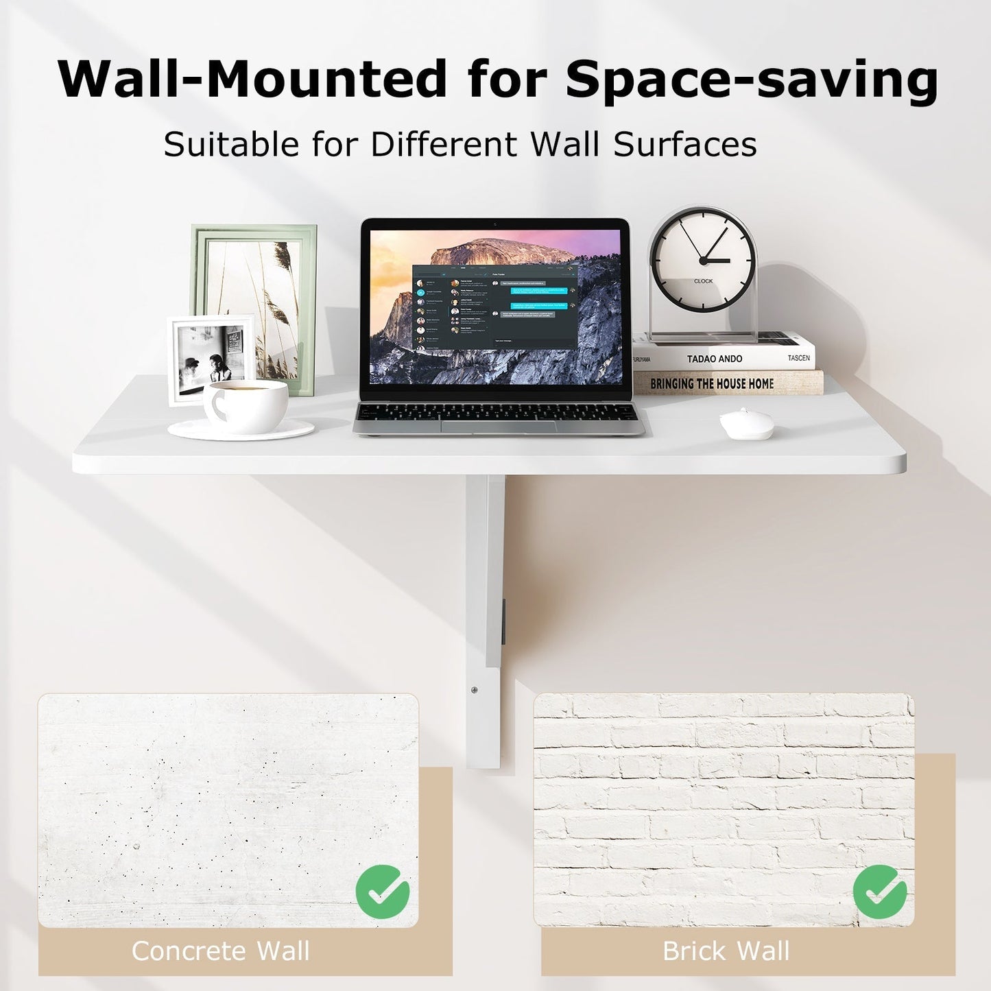 80 x 60 cm Wall Mounted Folding Table Drop-Leaf Floating Writing Desk-White