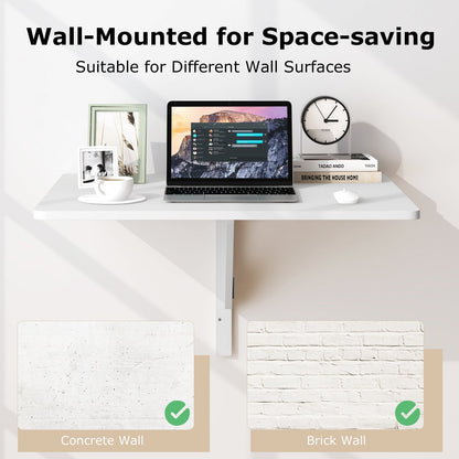80 x 60 cm Wall Mounted Folding Table Drop-Leaf Floating Writing Desk-White