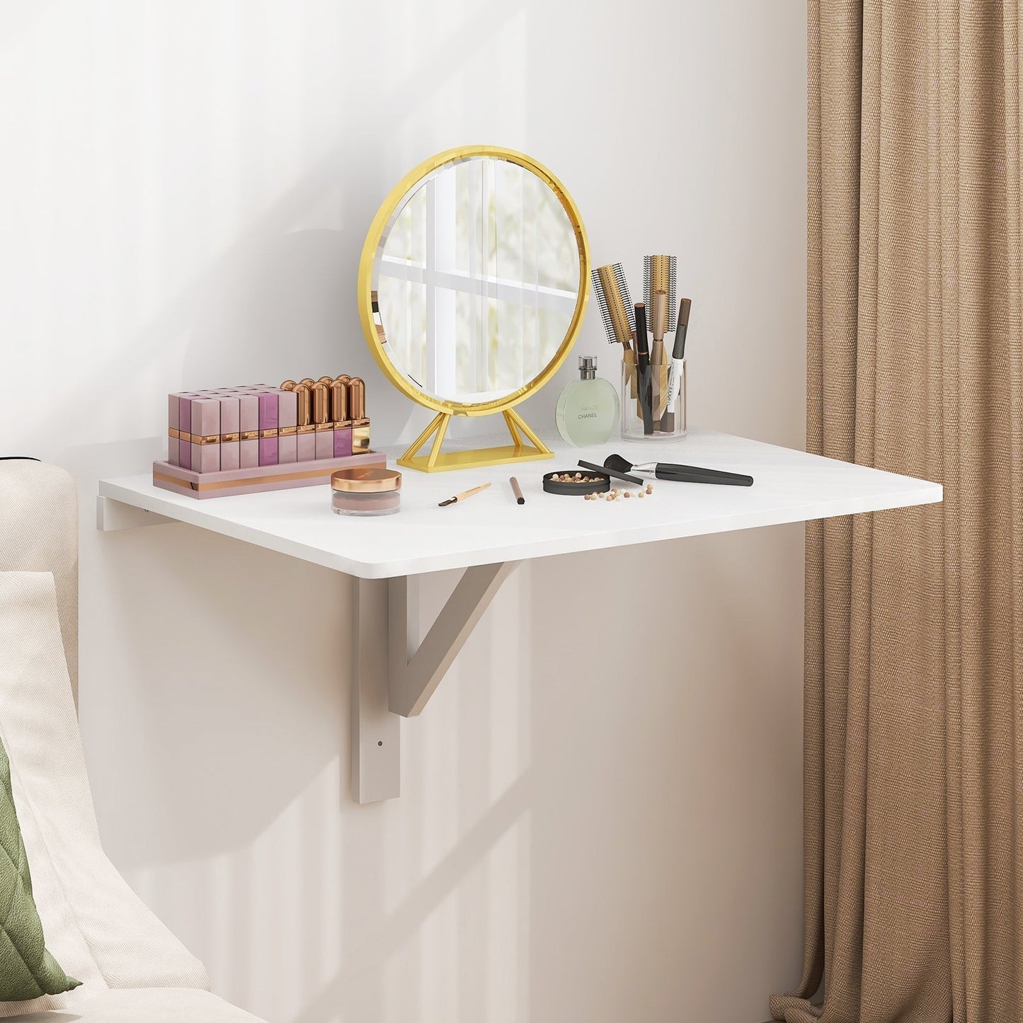 80 x 60 cm Wall Mounted Folding Table Drop-Leaf Floating Writing Desk-White