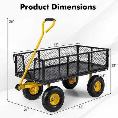 Utility Garden Cart with 180° Rotating Handle and Removable Sides for Outdoor-Black