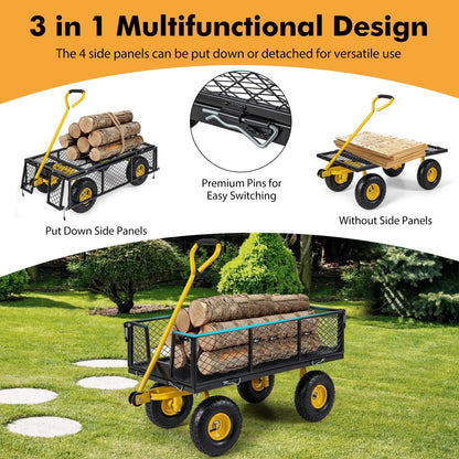 Utility Garden Cart with 180° Rotating Handle and Removable Sides for Outdoor-Black