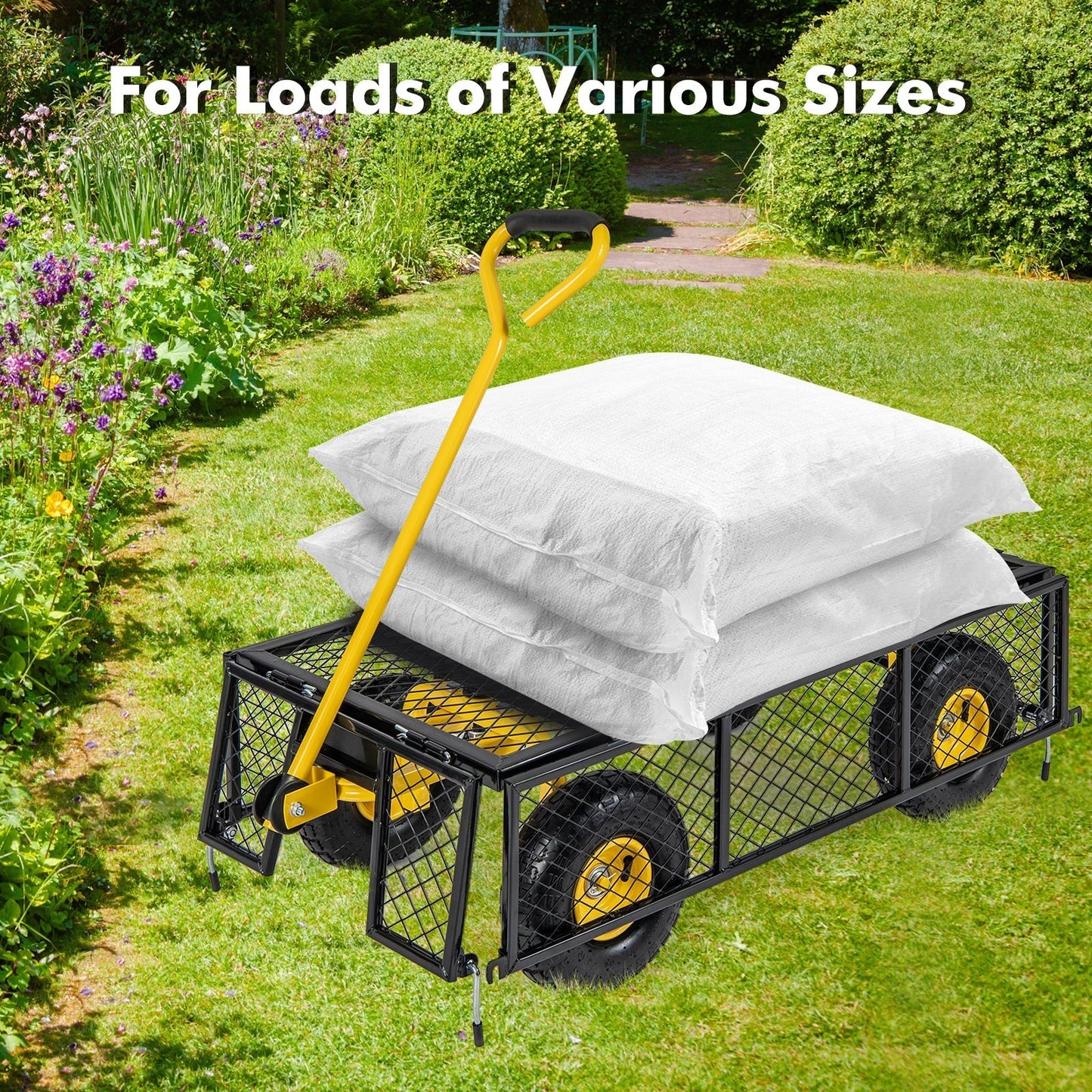Utility Garden Cart with 180° Rotating Handle and Removable Sides for Outdoor-Black