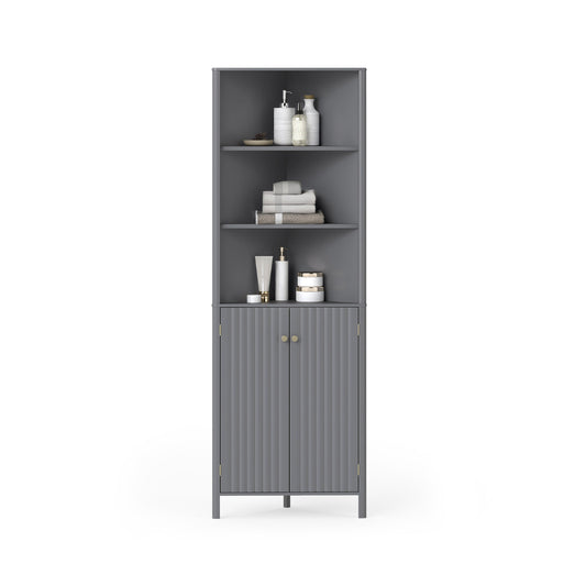 172 CM Tall Corner Cabinet with 5 Shelves and 2 Fluted Doors-Grey