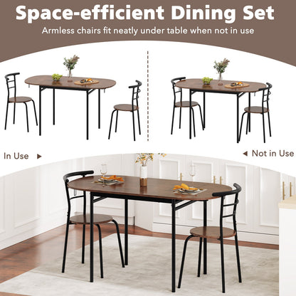 3 Pcs Foldable Dining Table Set Expandable Table with 2 Chairs-Rustic Brown