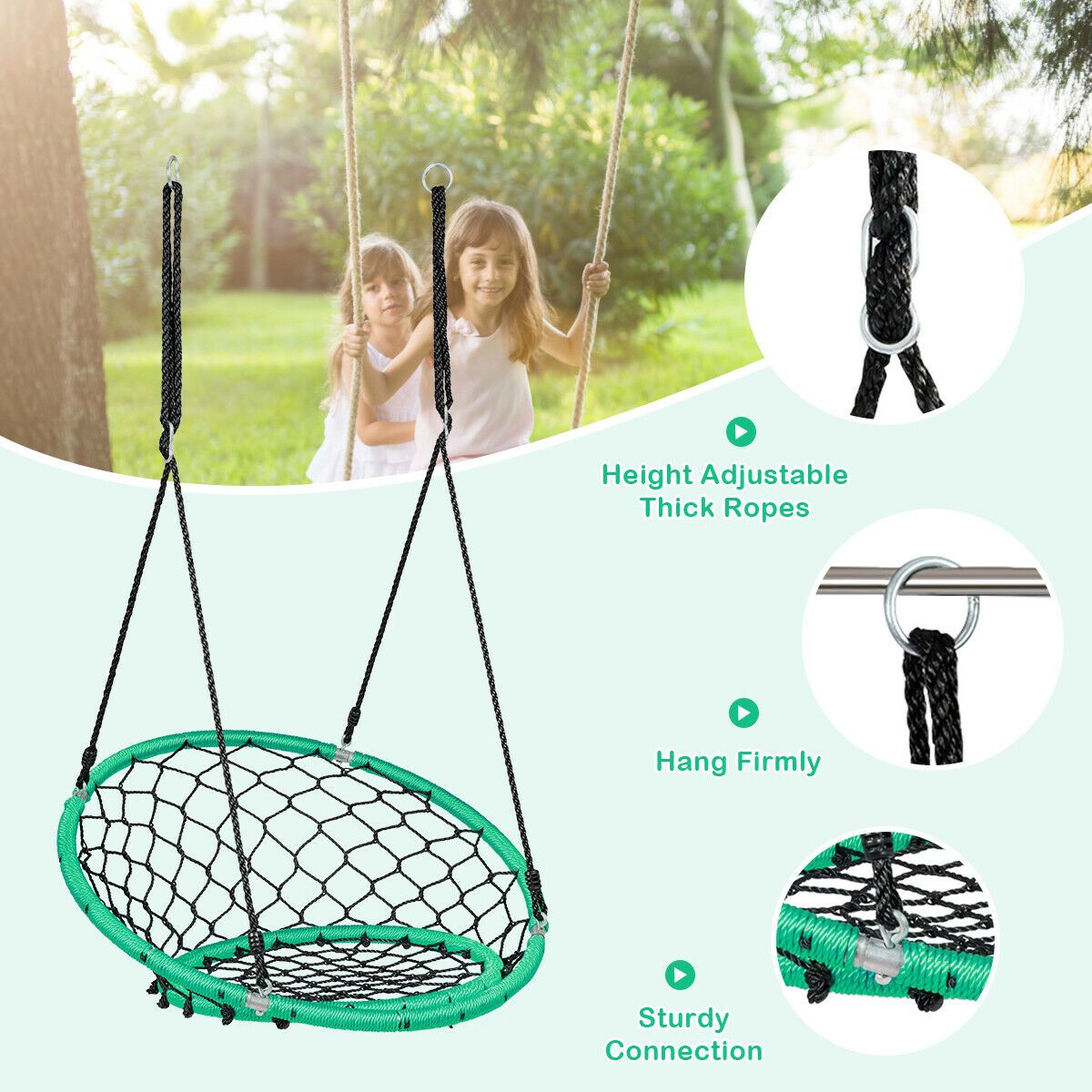 Web Net Hanging Swing Chair Tree Set-Green