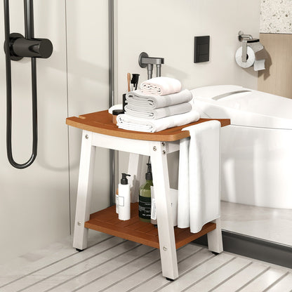 HIPS Shower Bench Seat with Handle Shower Head-Brown&White