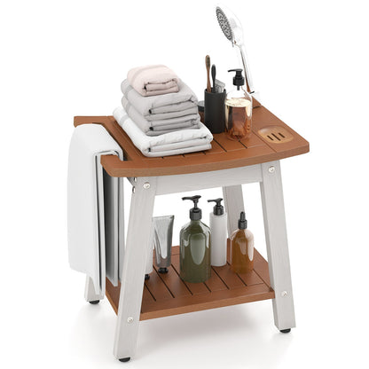 HIPS Shower Bench Seat with Handle Shower Head-Brown&White