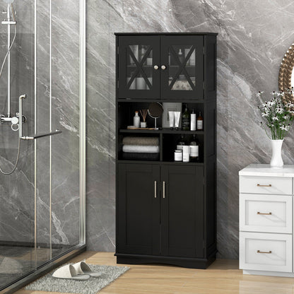 Tall Bathroom Cabinet Large Floor Storage Cabinet with Acrylic Doors and 3 Cubes-Black