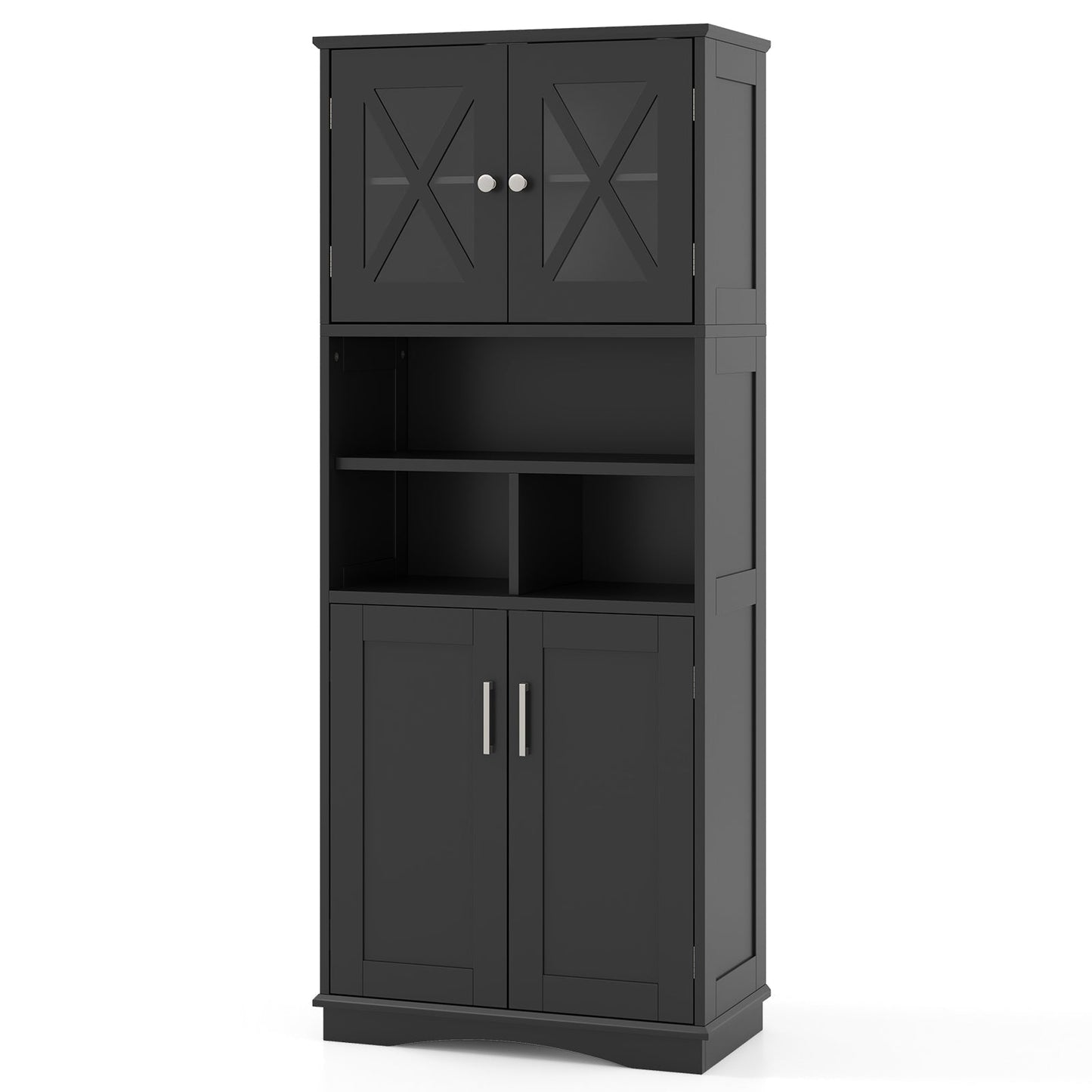 Tall Bathroom Cabinet Large Floor Storage Cabinet with Acrylic Doors and 3 Cubes-Black