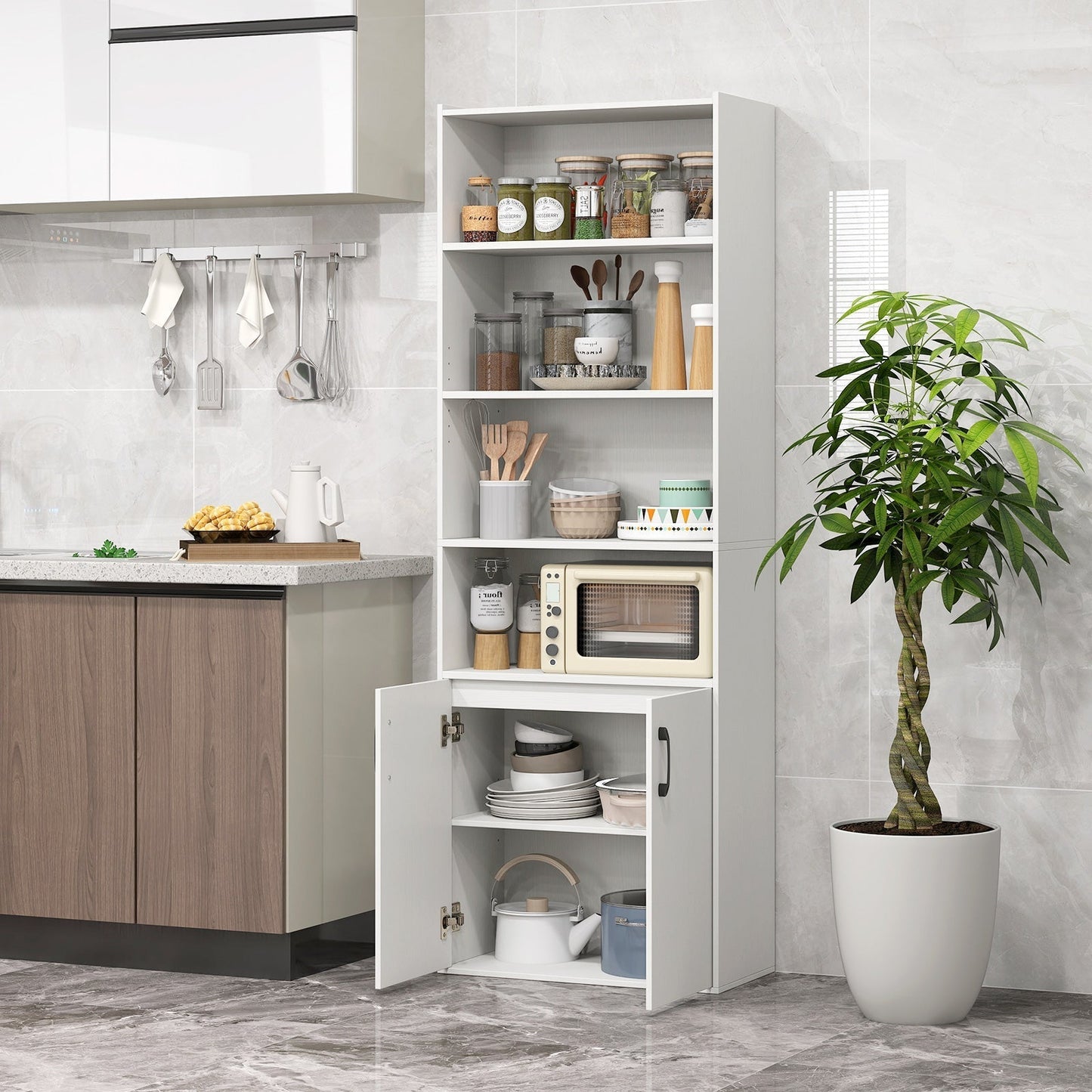 6-tier Modern Style Bookcase with Adjustable Shelves-White