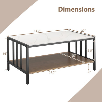 Rectangular Center Table with Sintered Stone Tabletop-White