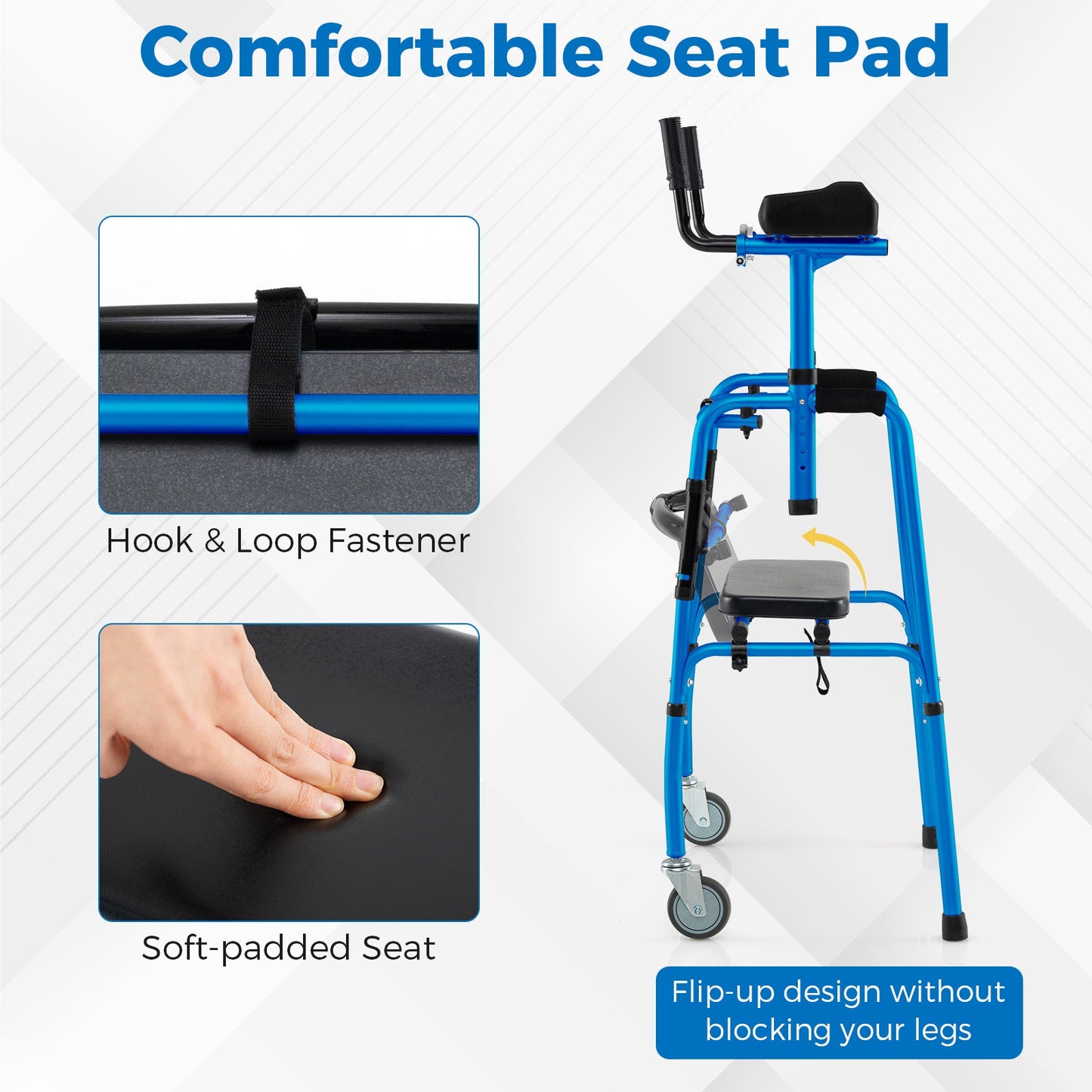 Versatile Rolling Walker with Padded Seat and  2 Premium Wheels-Navy