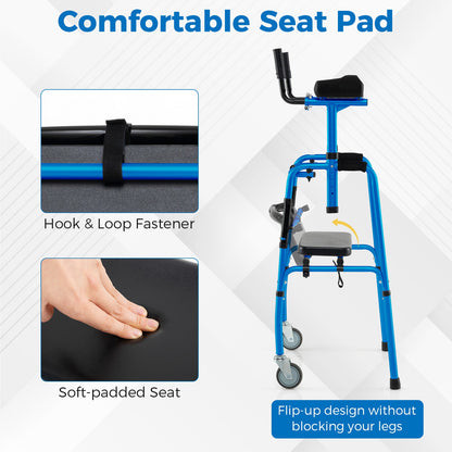 Versatile Rolling Walker with Padded Seat and  2 Premium Wheels-Navy