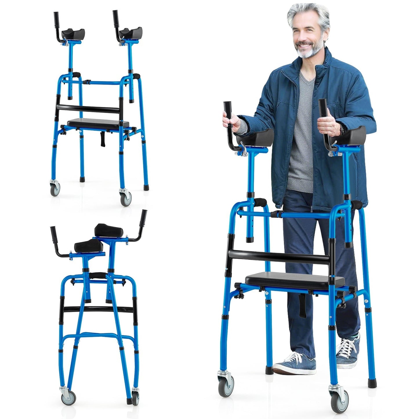 Versatile Rolling Walker with Padded Seat and  2 Premium Wheels-Navy