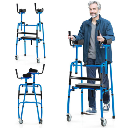 Versatile Rolling Walker with Padded Seat and  2 Premium Wheels-Navy
