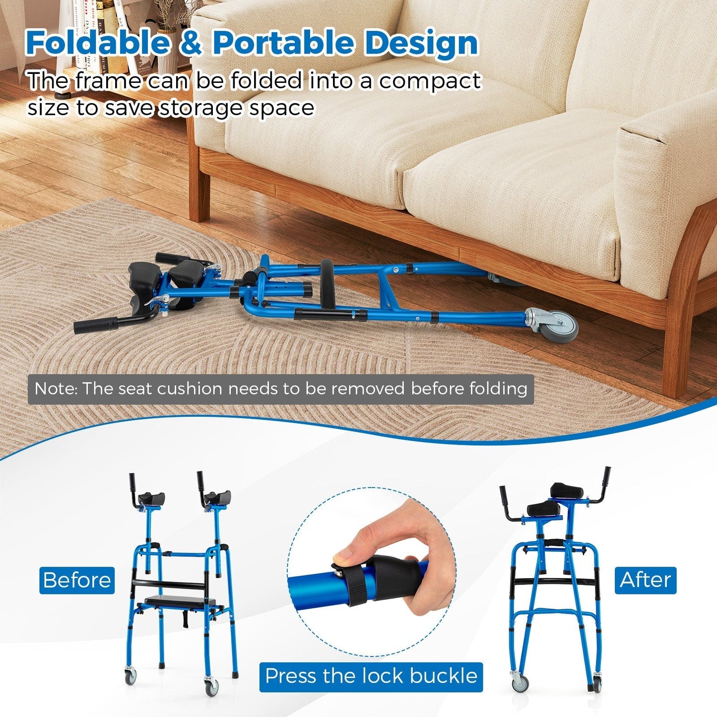 Versatile Rolling Walker with Padded Seat and  2 Premium Wheels-Navy