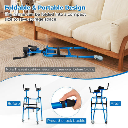 Versatile Rolling Walker with Padded Seat and  2 Premium Wheels-Navy
