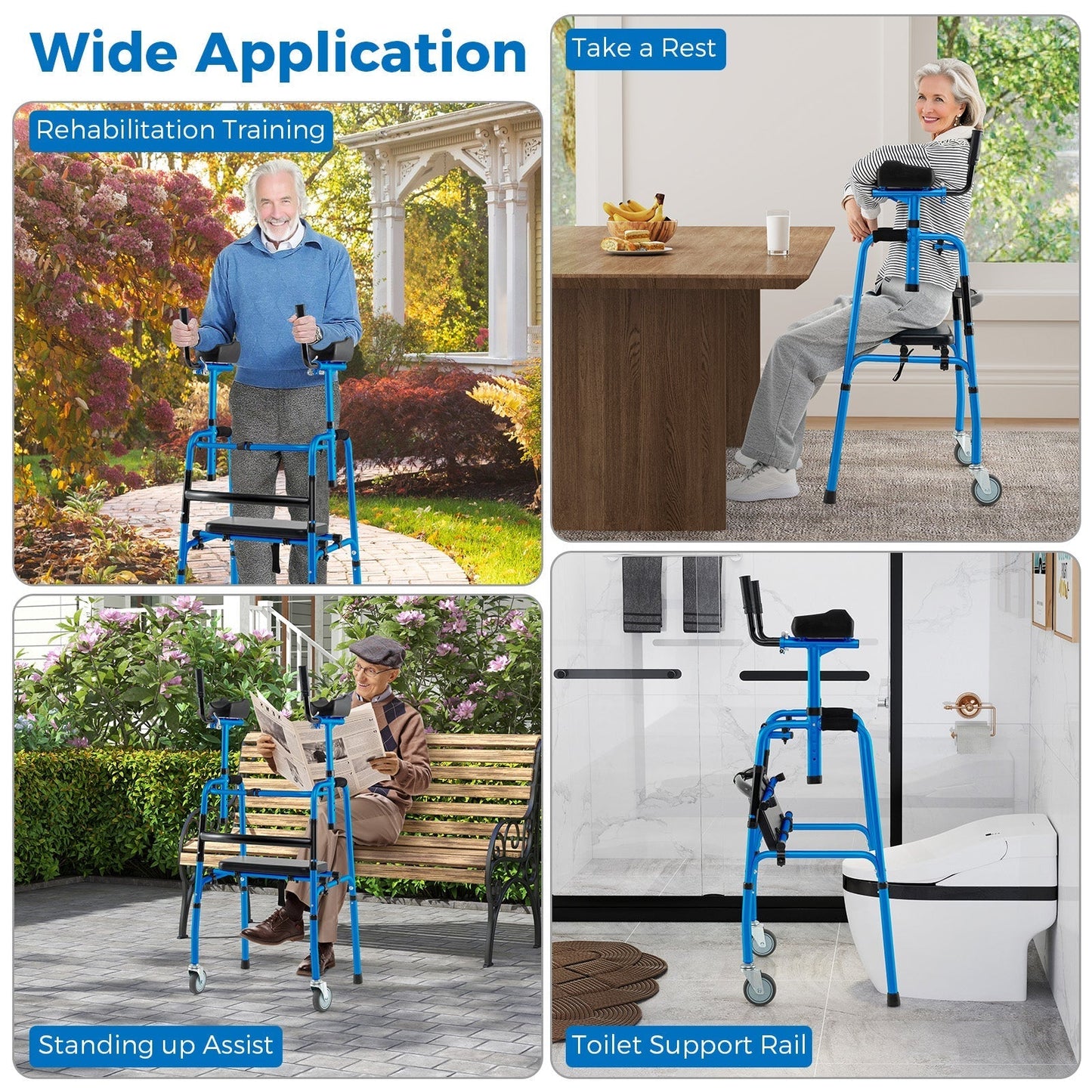 Versatile Rolling Walker with Padded Seat and  2 Premium Wheels-Navy