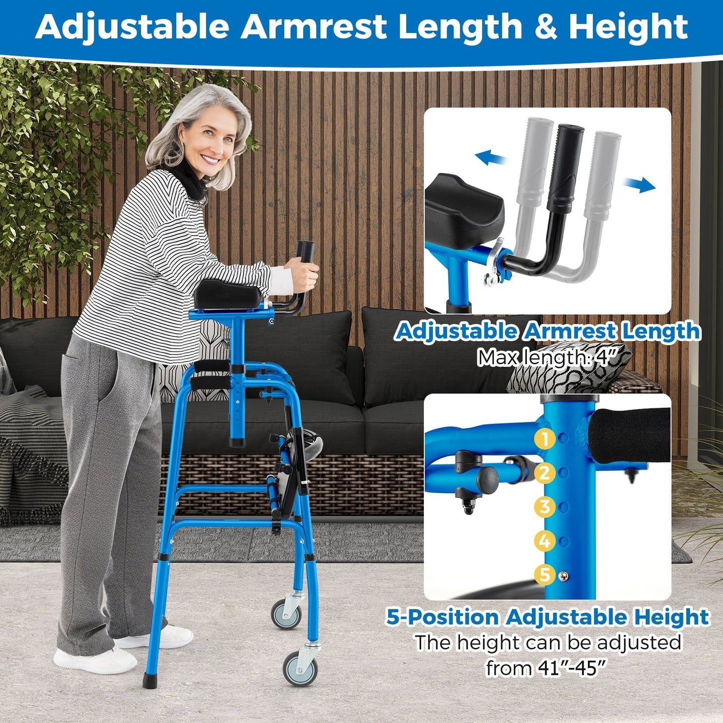 Versatile Rolling Walker with Padded Seat and  2 Premium Wheels-Navy