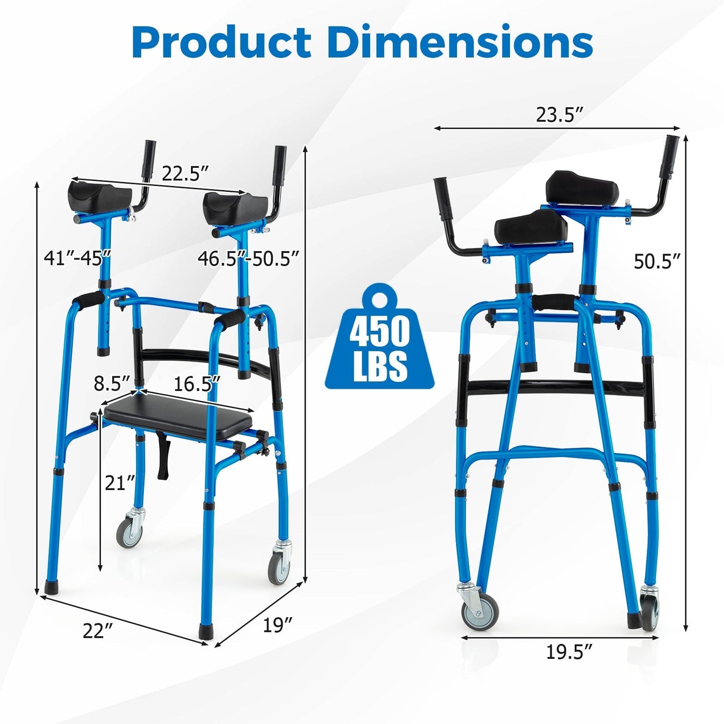 Versatile Rolling Walker with Padded Seat and  2 Premium Wheels-Navy