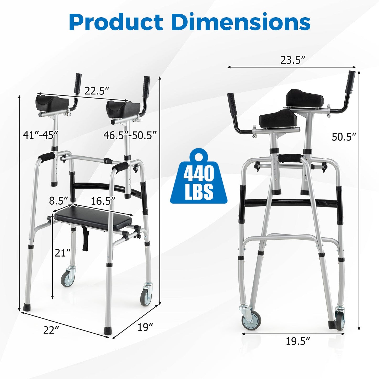 Versatile Rolling Walker with Padded Seat and  2 Premium Wheels-Silver
