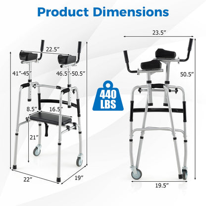 Versatile Rolling Walker with Padded Seat and  2 Premium Wheels-Silver