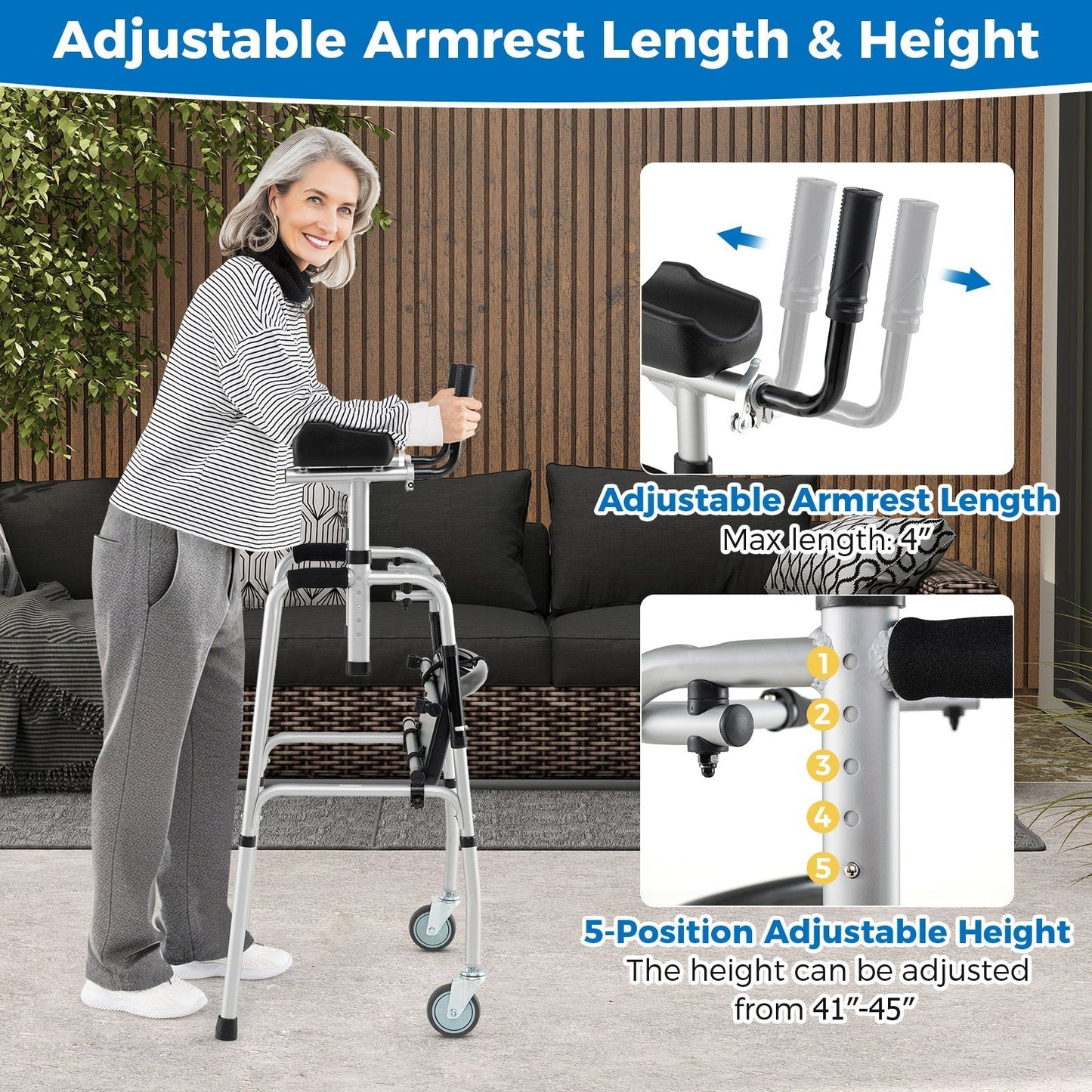 Versatile Rolling Walker with Padded Seat and  2 Premium Wheels-Silver