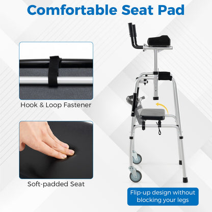 Versatile Rolling Walker with Padded Seat and  2 Premium Wheels-Silver