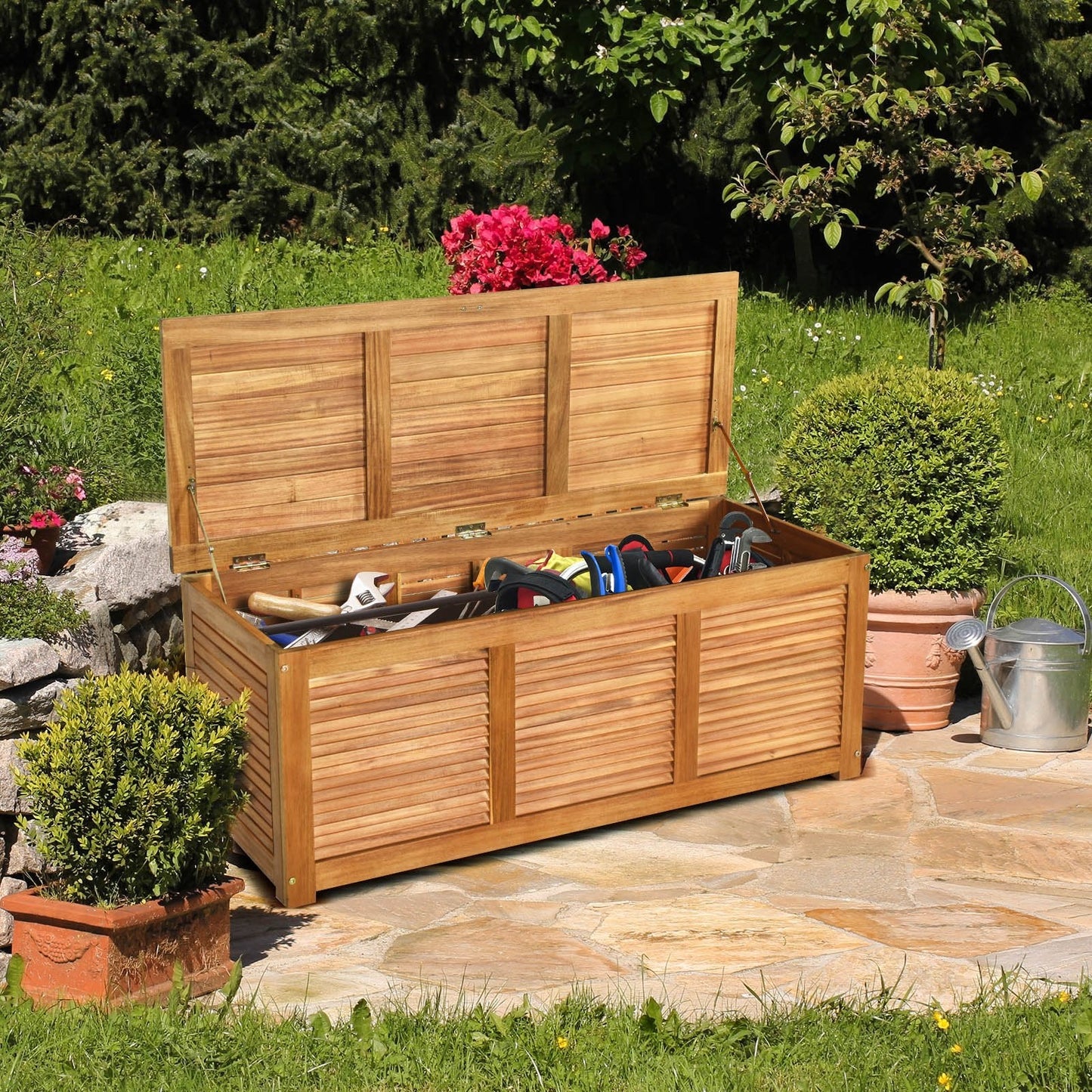 Wood Storage Box with Large Storage Space for Patio & Backyard
