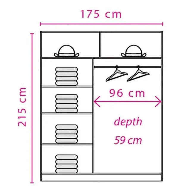 React Sliding Door Wardrobe 175cm - Anderson Pine