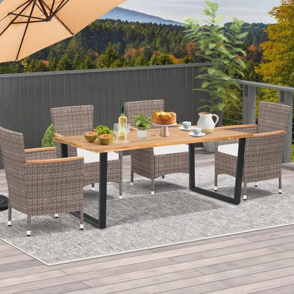 175 x 80cm Patio Rectangle Dining Table for 6 Person with Umbrella Hole