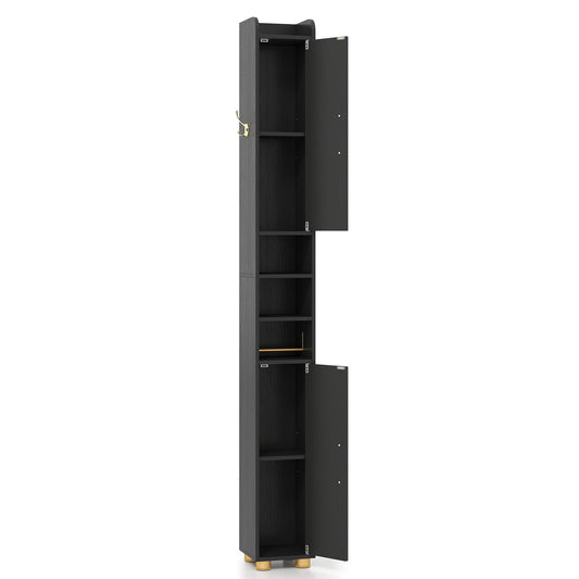 176.5cm Tall Storage Organizer with 2 Doors and Adjustable Shelves-Black