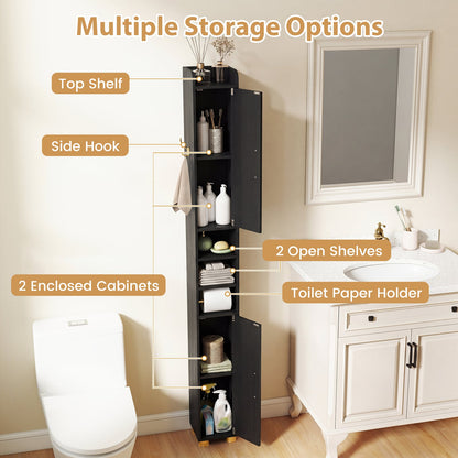 176.5cm Tall Storage Organizer with 2 Doors and Adjustable Shelves-Black