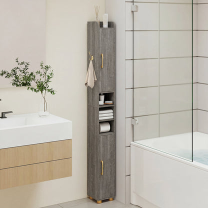 176.5cm Tall Storage Organizer with 2 Doors and Adjustable Shelves-Grey