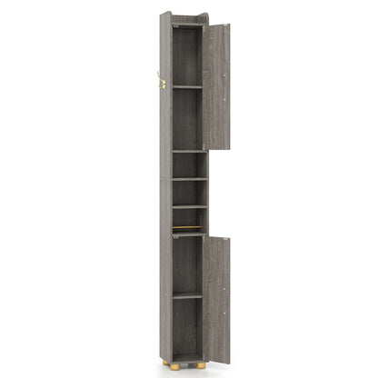 176.5cm Tall Storage Organizer with 2 Doors and Adjustable Shelves-Grey