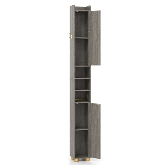 176.5cm Tall Storage Organizer with 2 Doors and Adjustable Shelves-Grey