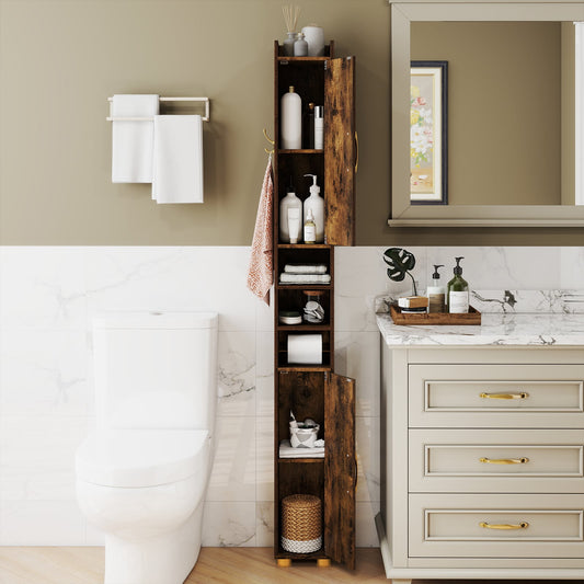 176.5cm Tall Storage Organizer with 2 Doors and Adjustable Shelves-Rustic Brown